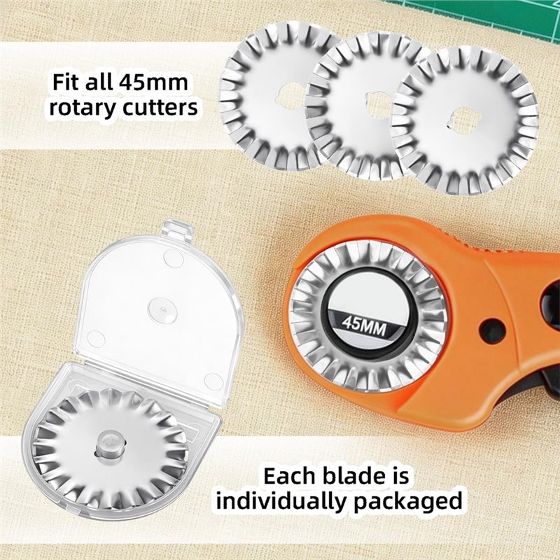 Rotary Cutter Fabric - 完璧なモダンな布製キルティング、縫製、スクラップブッキング用 - 交換用45mmピンキングロータリーカッターブレード10枚入り、波状エッジデザイン