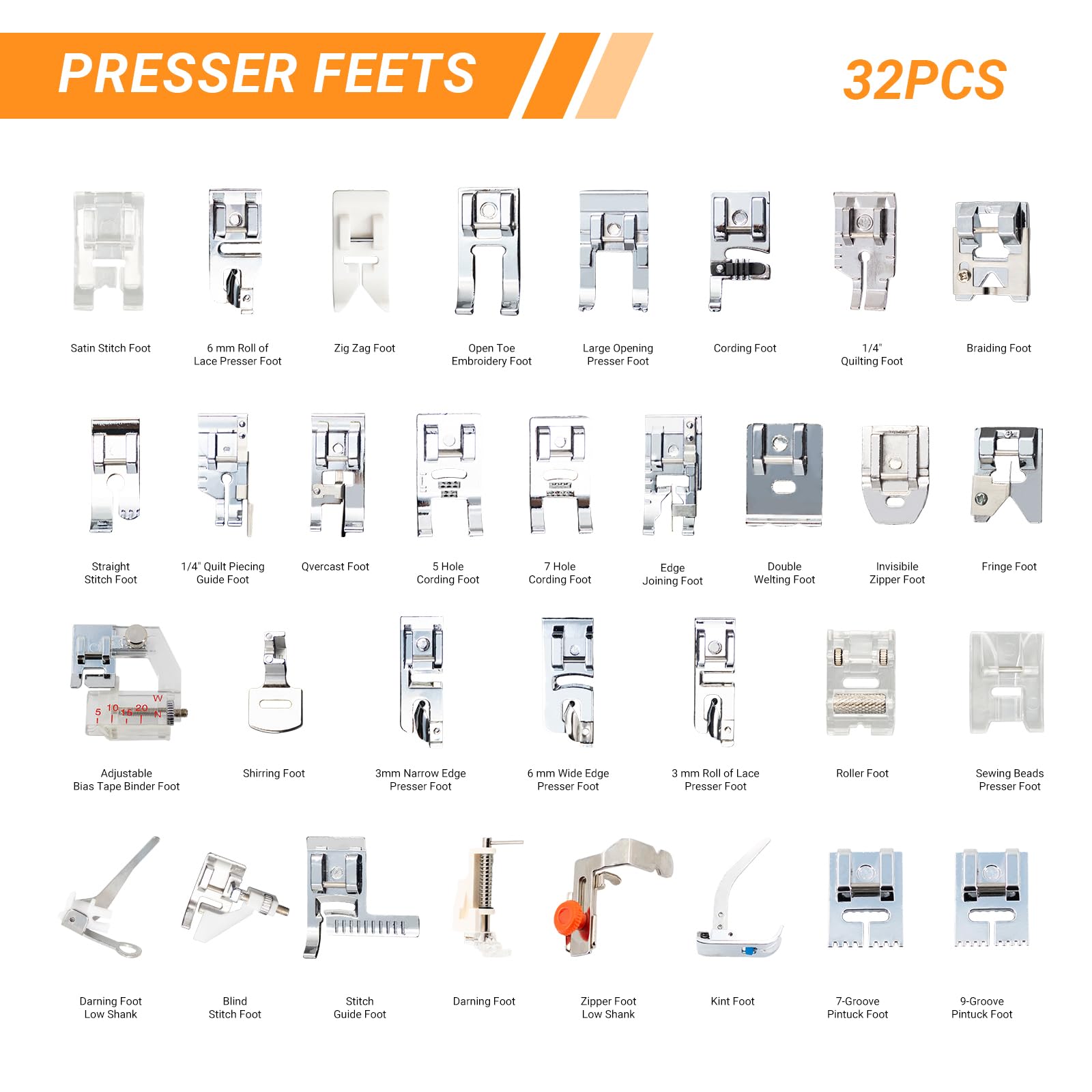 32 in 1 多機能ミシン押さえ金具キット |   キルテ - Zipper Foot Presser のレビューと価格